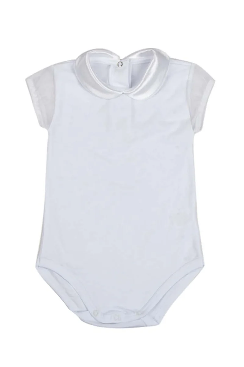 Body neonata mezza manica con colletto in raso e maniche in tulle