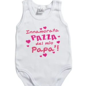 Body spalla larga in cotone con stampa "Innamorata pazza del mio papà!"