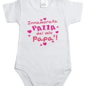 Body mezza manica in cotone con stampa "Innamorata pazza del mio papà!"