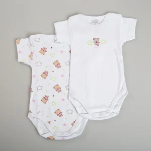 2 Body in caldo cotone mezza manica con chiusura su spalla e stampa