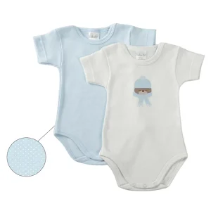 Lotto 2 pezzi body mezza manica con stampa in cotone caldo