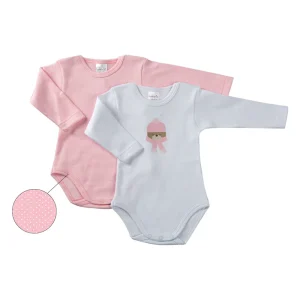 Lotto 2 pezzi body manica lunga con stampa e fantasia micropois in cotone caldo