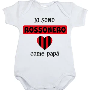 Body mezza manica in cotone con stampa "io sono rossonero come papà"