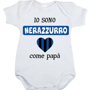 Body mezza manica in cotone con stampa "io sono nerazzurro come papà"