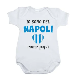Body mezza manica in cotone con stampa "io sono del napoli come papà"