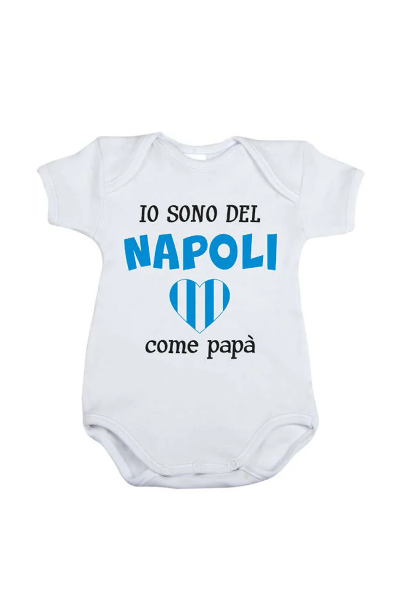 Body mezza manica in cotone con stampa "io sono del napoli come papà"