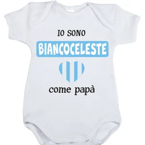 Body mezza manica in cotone con stampa "io sono biancoceleste come papà"