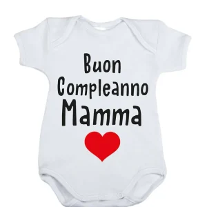 Body mezza manica in cotone con stampa "buon compleanno mamma"