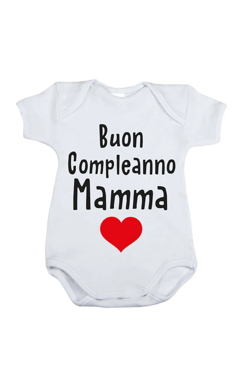 Body mezza manica in cotone con stampa "buon compleanno mamma" - immagine 2
