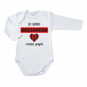 Body manica lunga in cotone con stampa "io sono rossonero come papà"