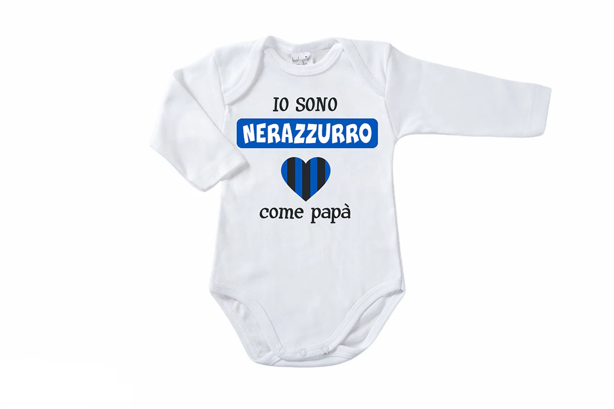 Body manica lunga in cotone con stampa "io sono nerazzurro come papà" - immagine 3