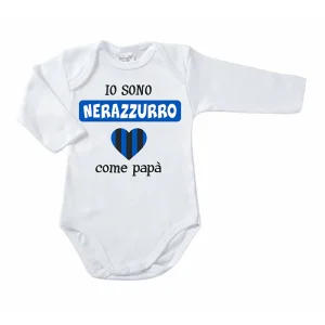 Body manica lunga in cotone con stampa "io sono nerazzurro come papà"