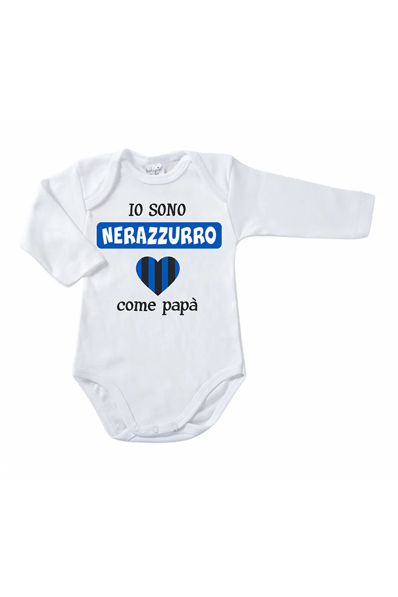 Body manica lunga in cotone con stampa "io sono nerazzurro come papà" - immagine 2