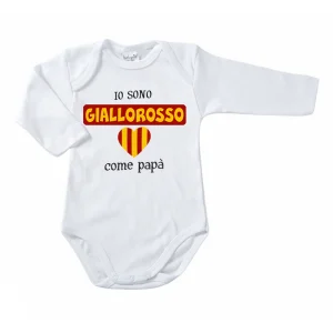 Body manica lunga in cotone con stampa "io sono giallorosso come papà"