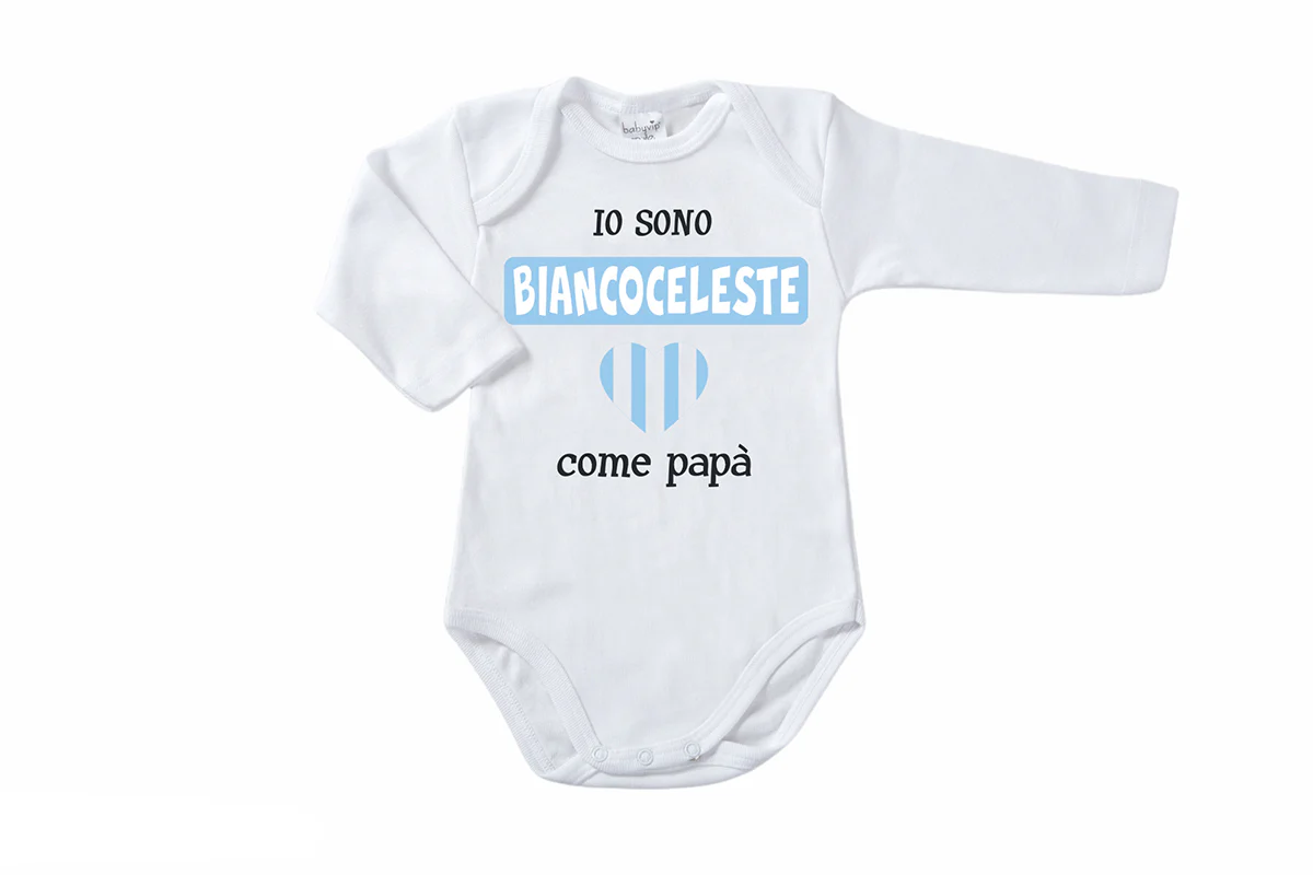 Body manica lunga in cotone con stampa "io sono biancoceleste come papà" - immagine 3