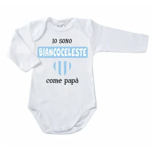 Body manica lunga in cotone con stampa "io sono biancoceleste come papà"