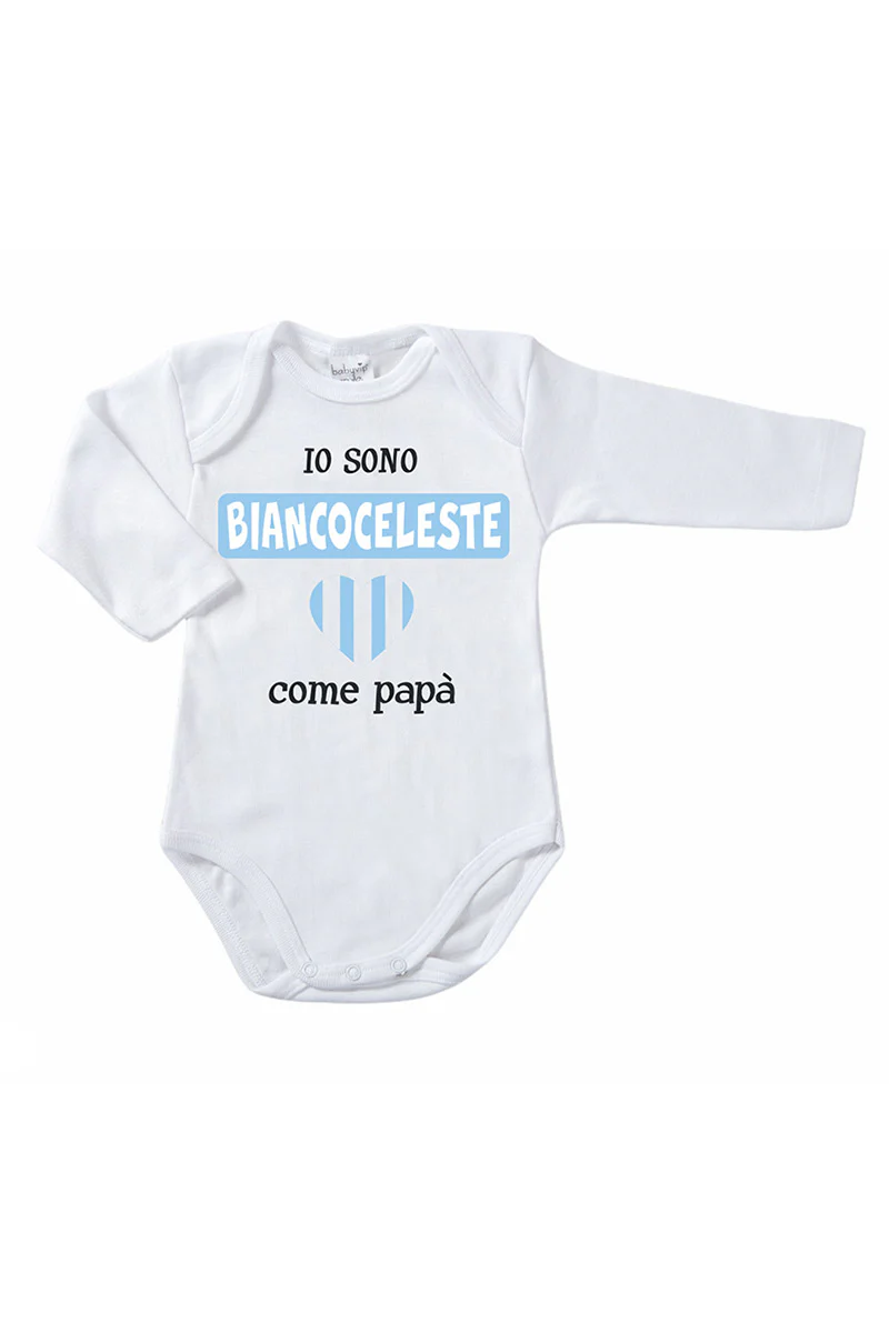 Body manica lunga in cotone con stampa "io sono biancoceleste come papà"