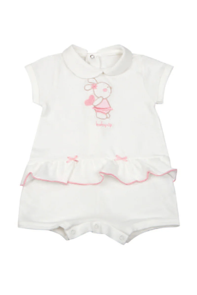 Pagliaccetto in piquet con ricamo orsetto e balza - immagine 2