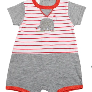 Pagliaccetto in jersey rigato con ricamo elefantino