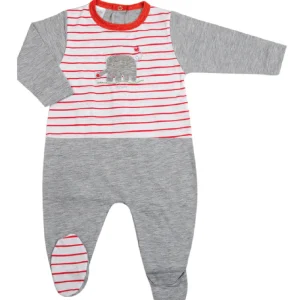 Tutina in jersey rigato con ricamo elefantino