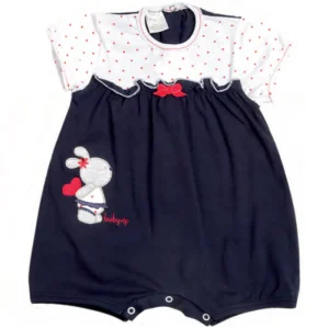 Pagliaccetto in cotone con ricamo e nodino