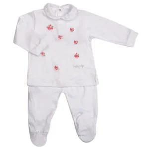 Completo 2 pezzi in jersey con ricamo fiori ed inserti in pizzo con strass