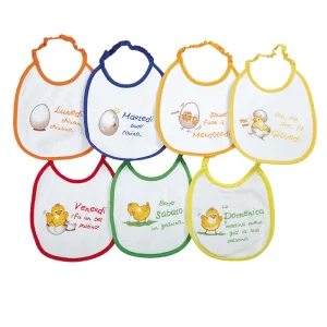 7 bavette stampate in doppia spugna con strato interno impermeabile