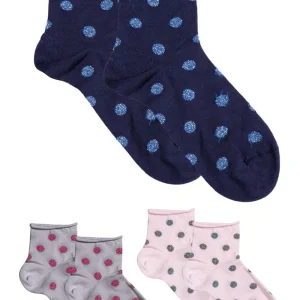 3 paia calzino corto in cotone mercerizzato con stampa in lurex