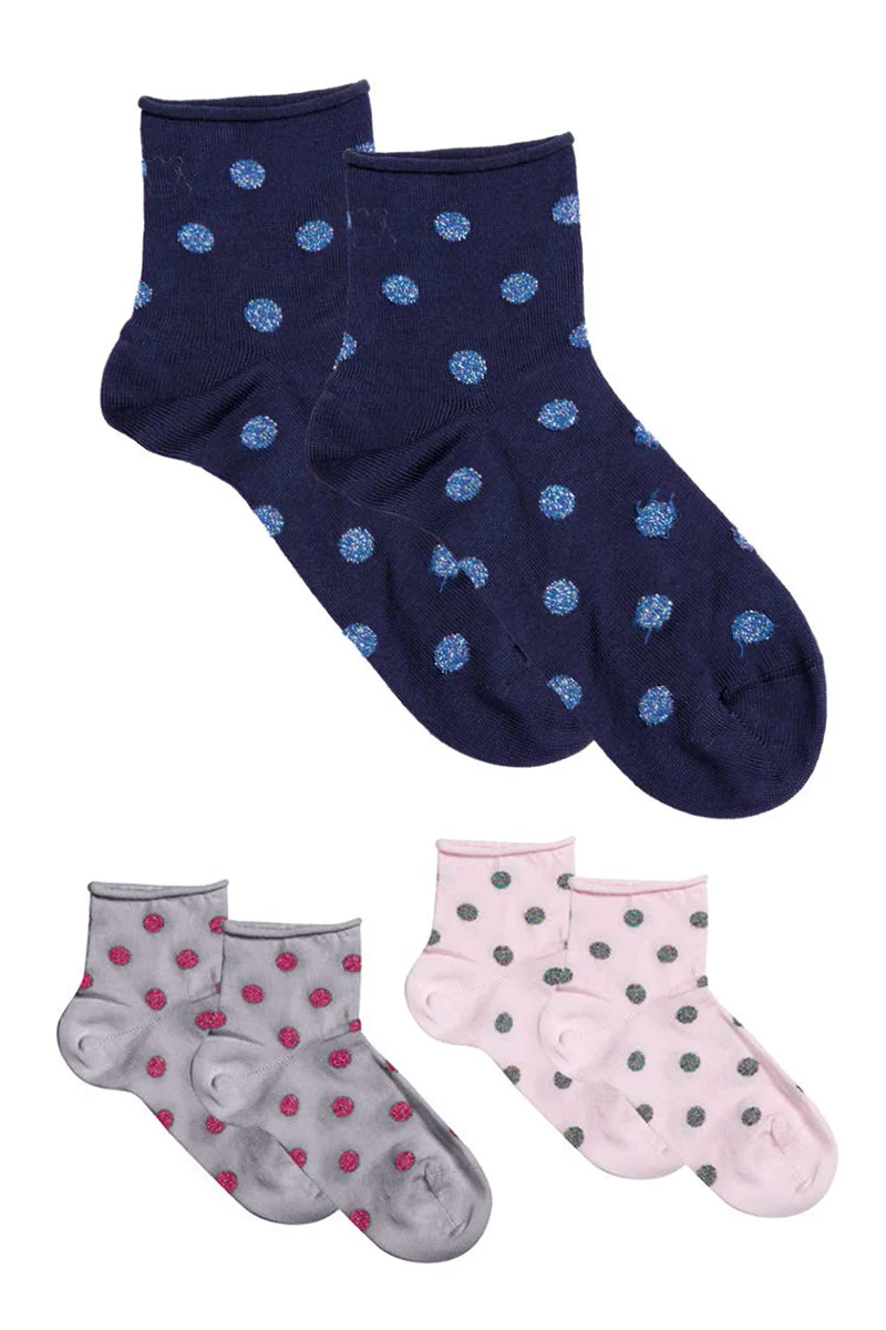 3 paia calzino corto in cotone mercerizzato con stampa in lurex - immagine 2