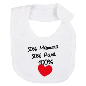 Bavetta in cotone con stampa "50% mamma 50% papà 100% love"