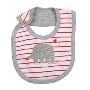 Bavetta in jersey rigato con ricamo elefantino