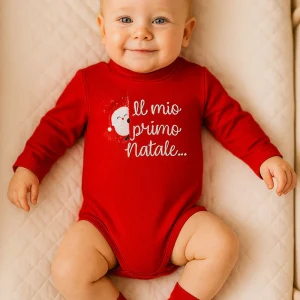 Body a lupetto manica lunga in cotone con stampe natalizie