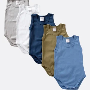 Set 5 body neonato Babyvip spalla larga in cotone colori assortiti