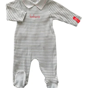 Tutina manica lunga in cotone rigata con stampa