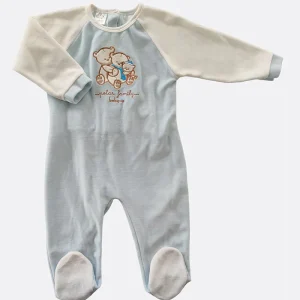 Tutina neonato in ciniglia con ricamo