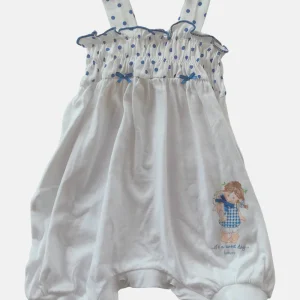 Pagliaccetto spalla larga in cotone con stampa - fiocchettini e pois