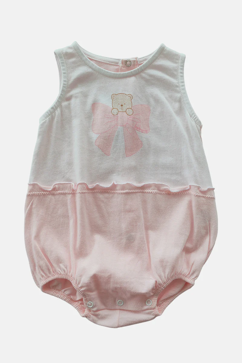 Pagliaccetto spalla larga in cotone con stampa fiocchetto con orso