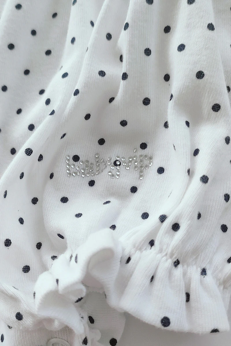 Pagliaccetto spalla stretta neonata con fantasia a pois in cotone con strass - immagine 7