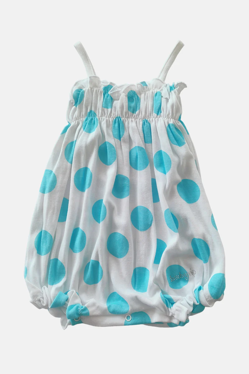 Pagliaccetto spalla stretta neonata con fantasia a pois in cotone con strass