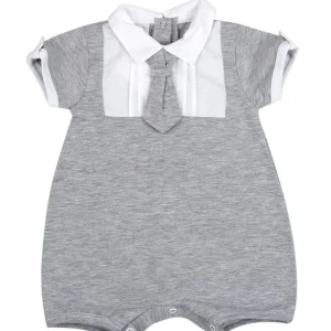 Pagliaccetto mezza manica in cotone con taschino e cravattino