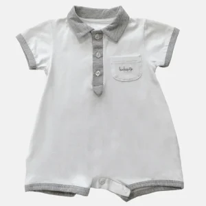 Pagliaccetto mezza manica in cotone elasticizzato con con inserti in contrasto e ricamo