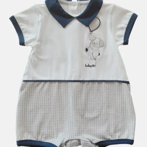 Pagliaccetto mezza manica in cotone elasticizzato con inserti vichy e ricamo