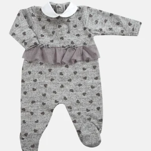 Tutina in maglina con cuori glitter, balza in tulle glitterata e nodini in velluto