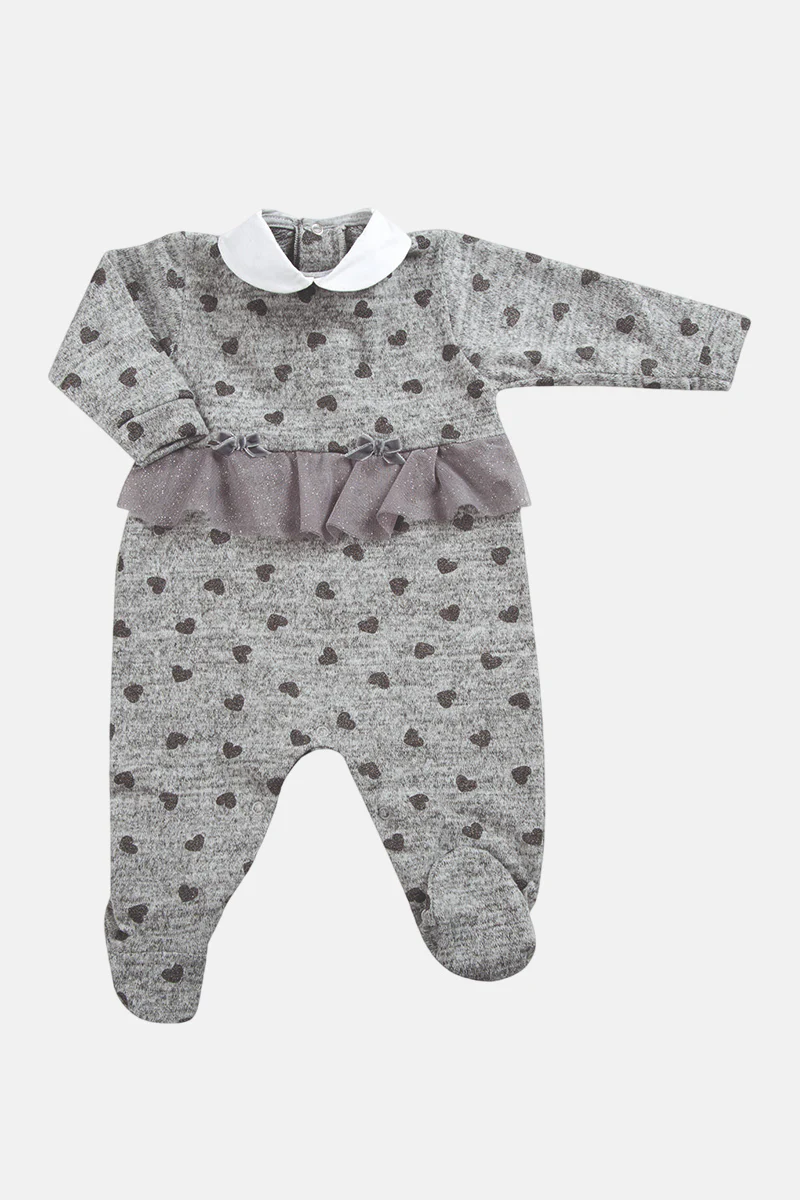 Tutina in maglina con cuori glitter, balza in tulle glitterata e nodini in velluto - immagine 2