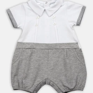 Pagliaccetto mezza manica in cotone elasticizzato con pieghette e bottoncini