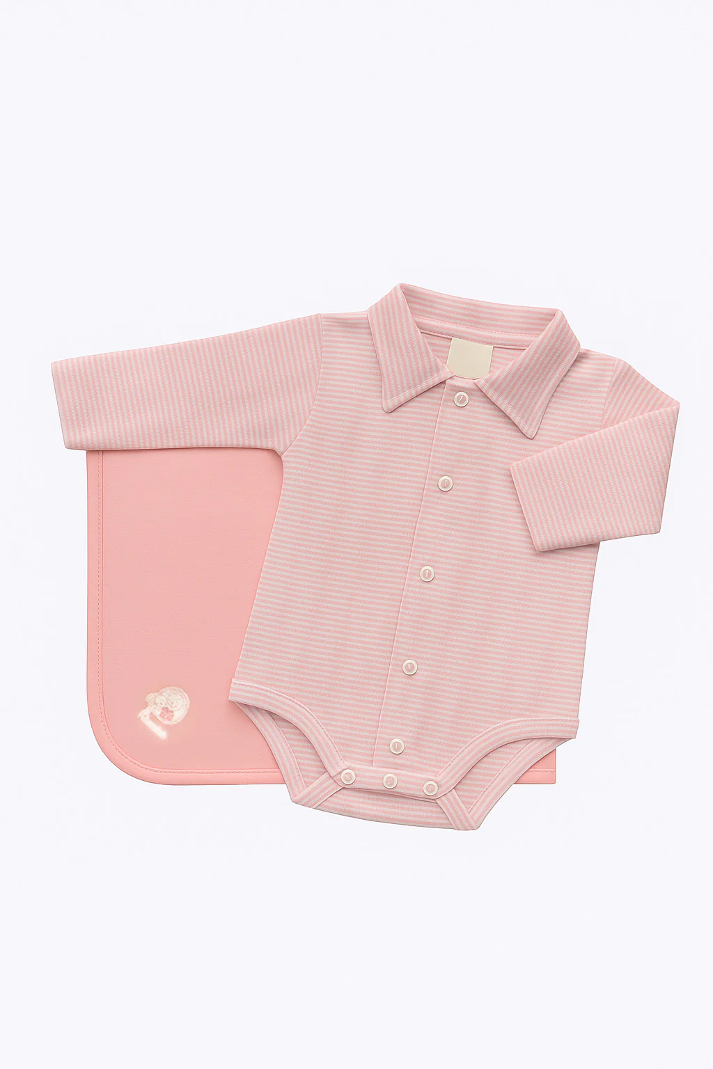 Pacchetto nascita 2 pezzi con body rigato con colletto e copertina in cotone con stampa - immagine 2