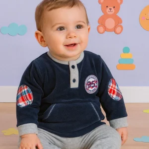 Pigiama bimbo in pile con ricamo e toppe