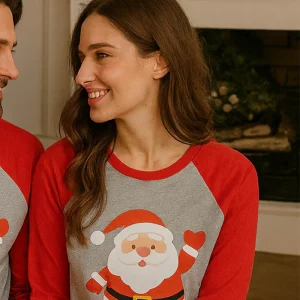 Pigiama donna in caldo cotone con maniche raglan, stampa e pantalone scozzese