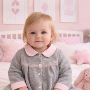 Vestaglia bimba in pile con strass e nastrino in contrasto coordinato