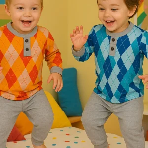 Pigiama bimbo in punto milano fantasia rombi (argyle)